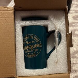 Just a Reminder that you’re awesome ceramic mug with gold spoon